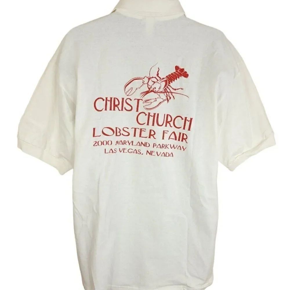 Christ Church Lobster Fair Polo Shirt Vintage 90s Y2K Las Vegas Christian Mens